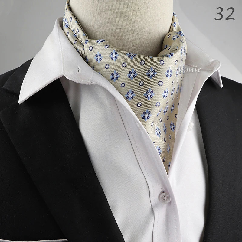 New Design Men's Ascot Scarf Necktie Fashion Paisley Dot Red Yellow Grey Cravat Business Meeting Gentleman Collar Accessory Gift