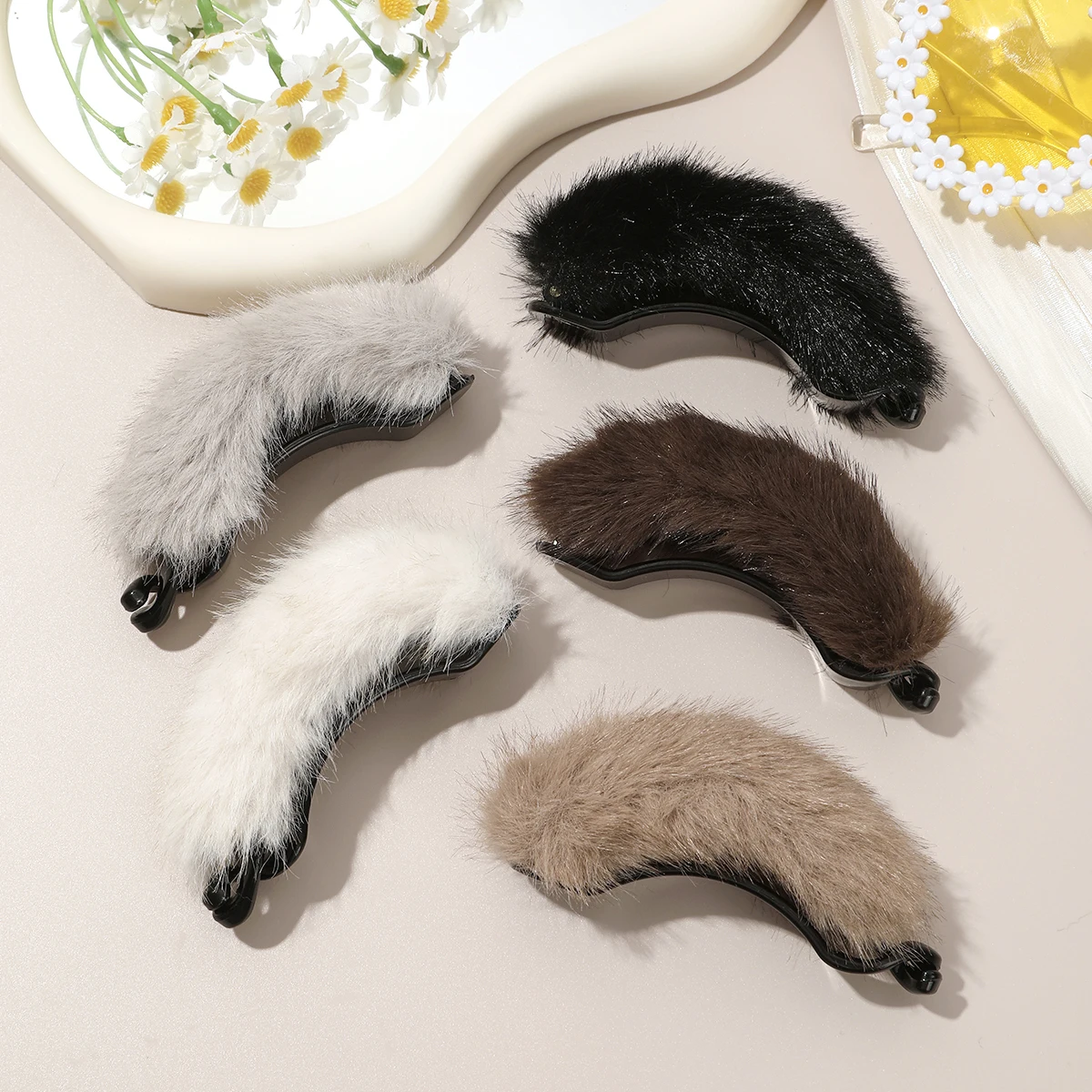 AWAYTR Simulated Plush Twist Hair Clips Acrylic Hairpin Korean Style Vintage Hairgrip for Women Elegant Hair Accessories