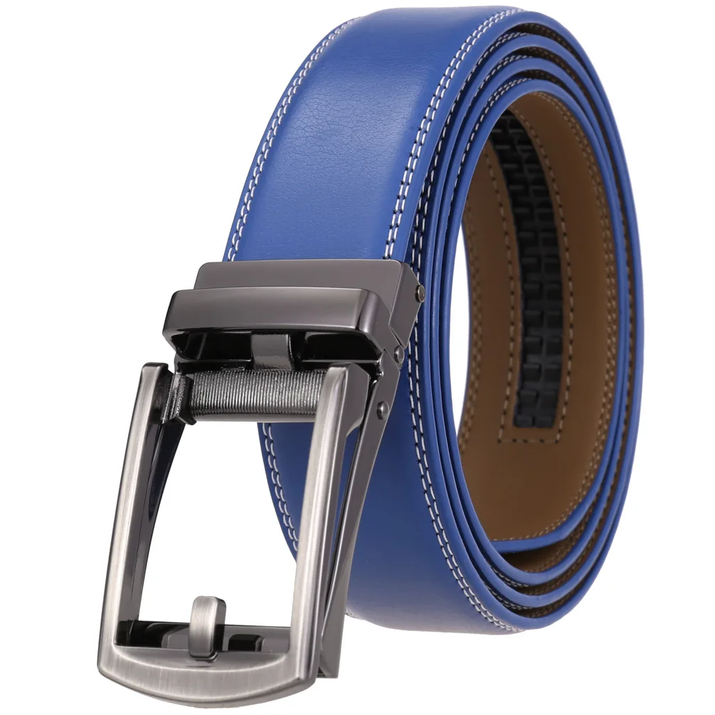 Unisex Click Belts for Men Luxury Brand Designer Fashion Automatic Buckle Genuine Leather Men's Belt Male Jeans Waist Strap Blue