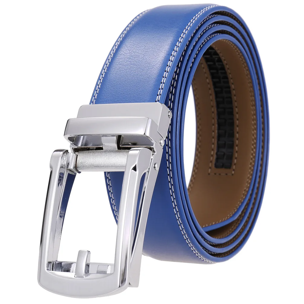 Unisex Click Belts for Men Luxury Brand Designer Fashion Automatic Buckle Genuine Leather Men's Belt Male Jeans Waist Strap Blue