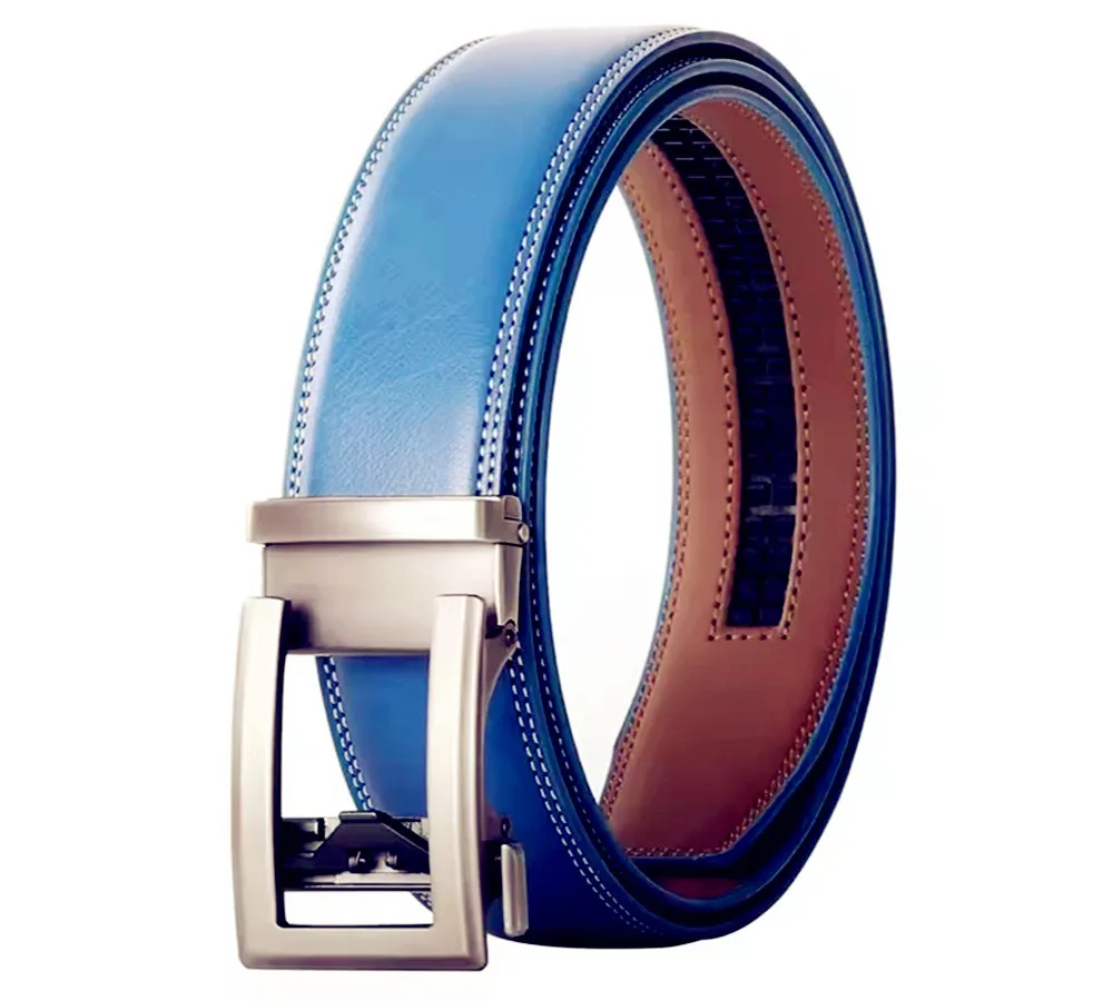 Unisex Click Belts for Men Luxury Brand Designer Fashion Automatic Buckle Genuine Leather Men's Belt Male Jeans Waist Strap Blue