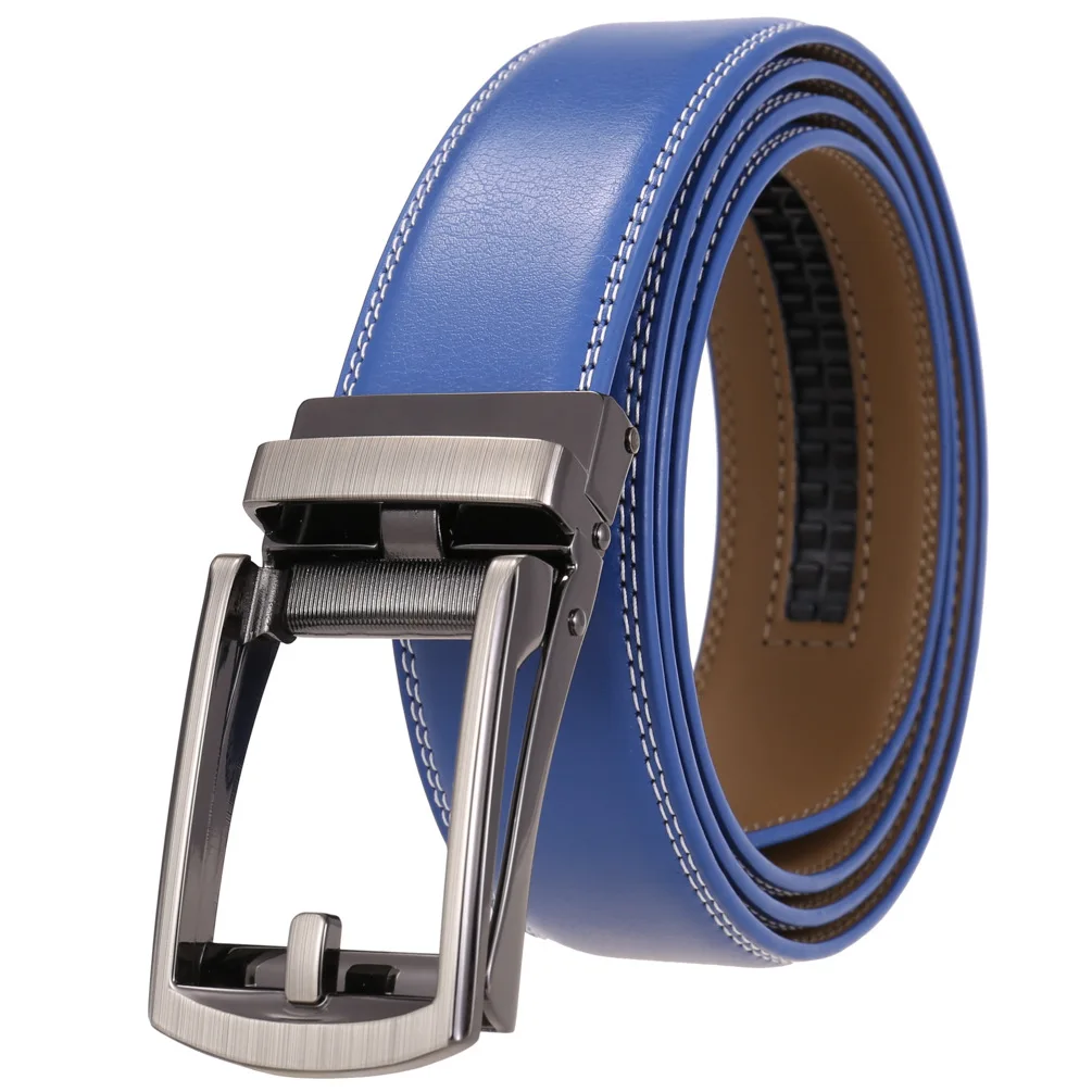 Unisex Click Belts for Men Luxury Brand Designer Fashion Automatic Buckle Genuine Leather Men's Belt Male Jeans Waist Strap Blue