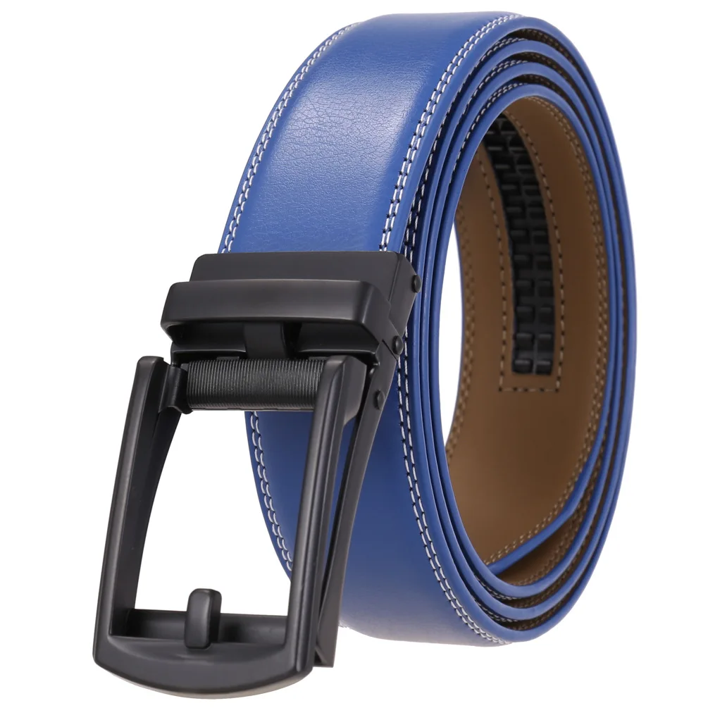 Unisex Click Belts for Men Luxury Brand Designer Fashion Automatic Buckle Genuine Leather Men's Belt Male Jeans Waist Strap Blue