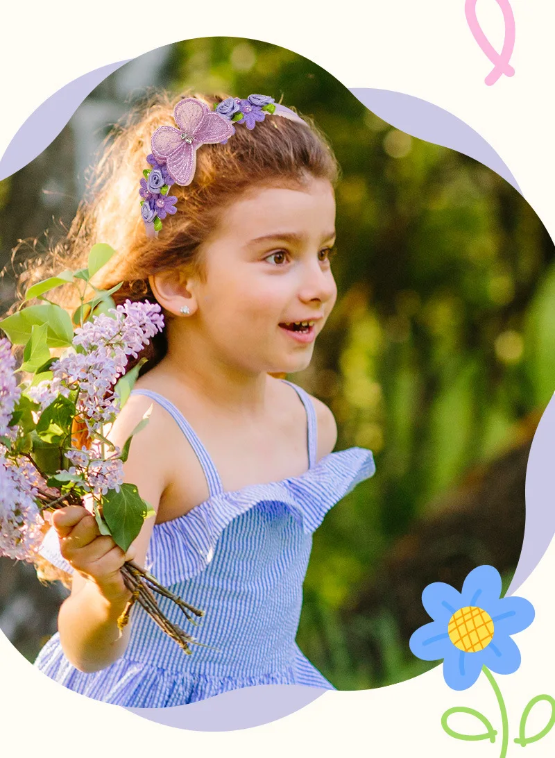 1Pcs Children Butterfly Headband Lace Flower Headpiece for Girls Daily/party Cute Hair Accessories,available in Multiple Colors