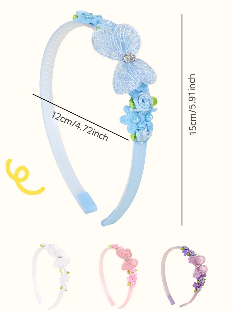 1Pcs Children Butterfly Headband Lace Flower Headpiece for Girls Daily/party Cute Hair Accessories,available in Multiple Colors