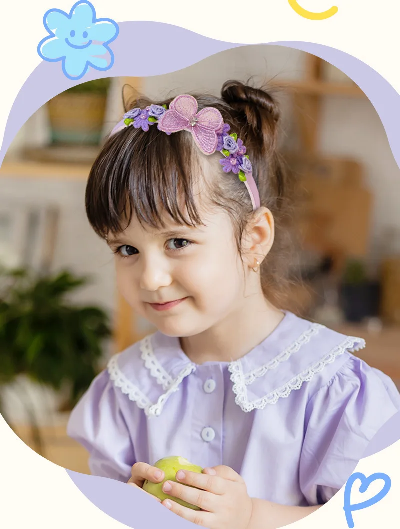 1Pcs Children Butterfly Headband Lace Flower Headpiece for Girls Daily/party Cute Hair Accessories,available in Multiple Colors