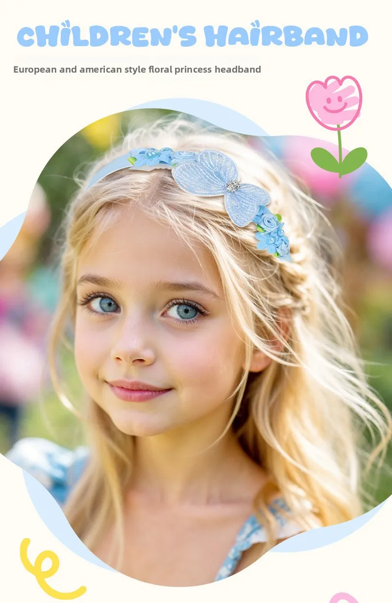 1Pcs Children Butterfly Headband Lace Flower Headpiece for Girls Daily/party Cute Hair Accessories,available in Multiple Colors