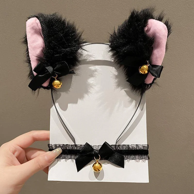 Plush Cat Ear Headband for Women, Cute and Quirky Cat Headwear, Hairpin with Bell, Collar Accessory, Children's Hair Accessory