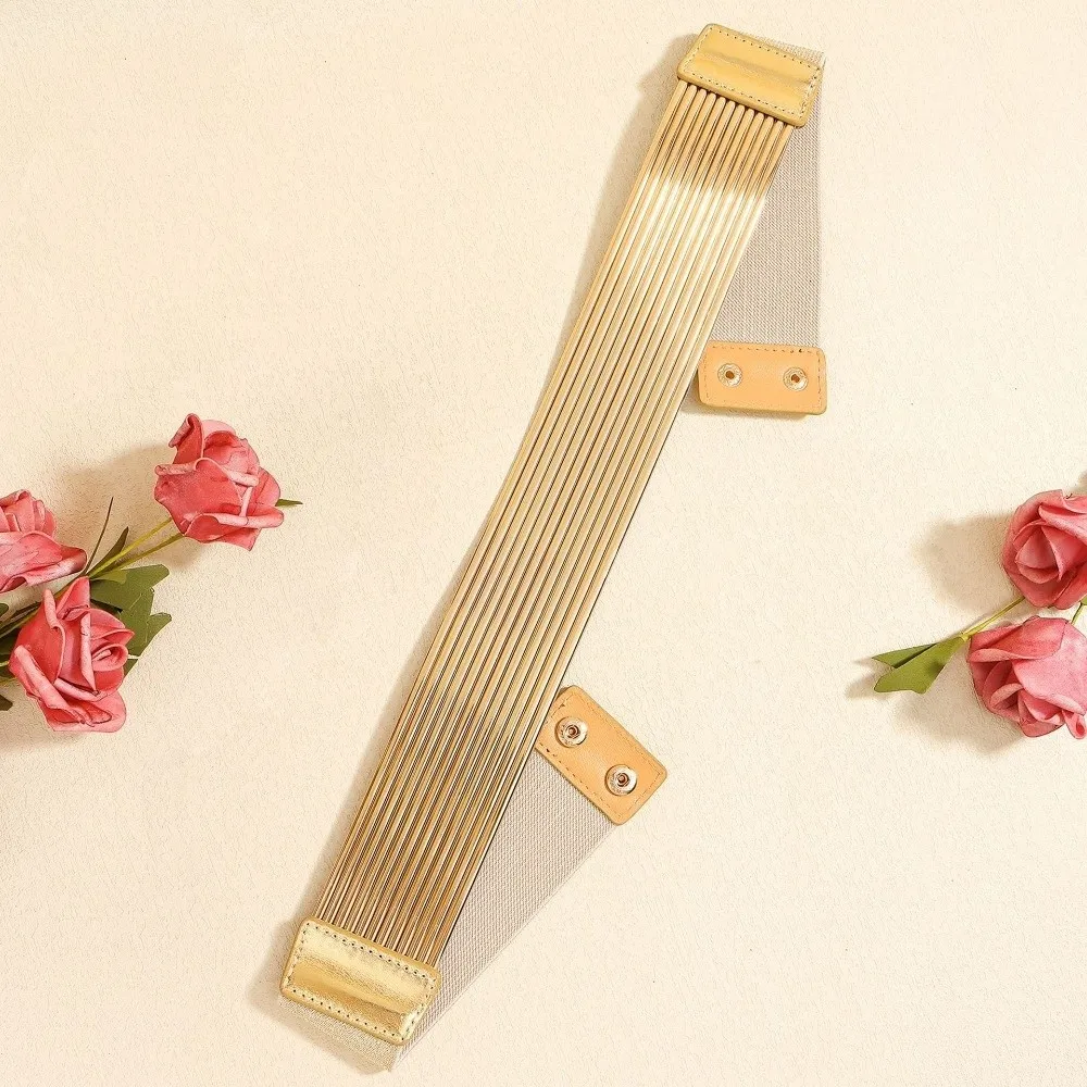 Fashion Gold Women Waist Belt Bright Long Waist Corset Belts Silver Thin Elastic Cummerbunds Party