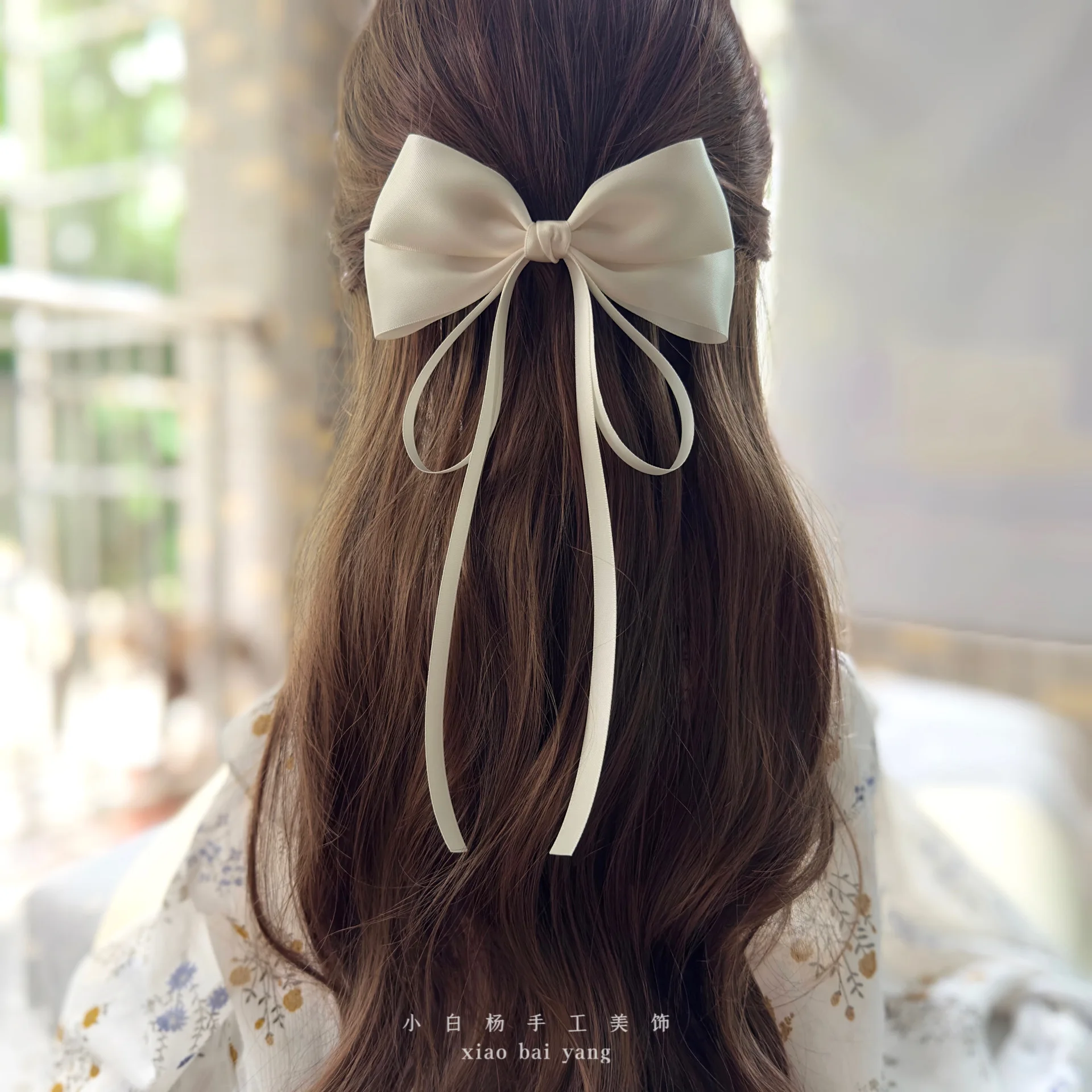 Vintage Beige Hair Bow Clip Trend Long Ribbon Hairpins Barrettes Headwear For Women Girls Accessories Wedding Jewelry Hair Ties