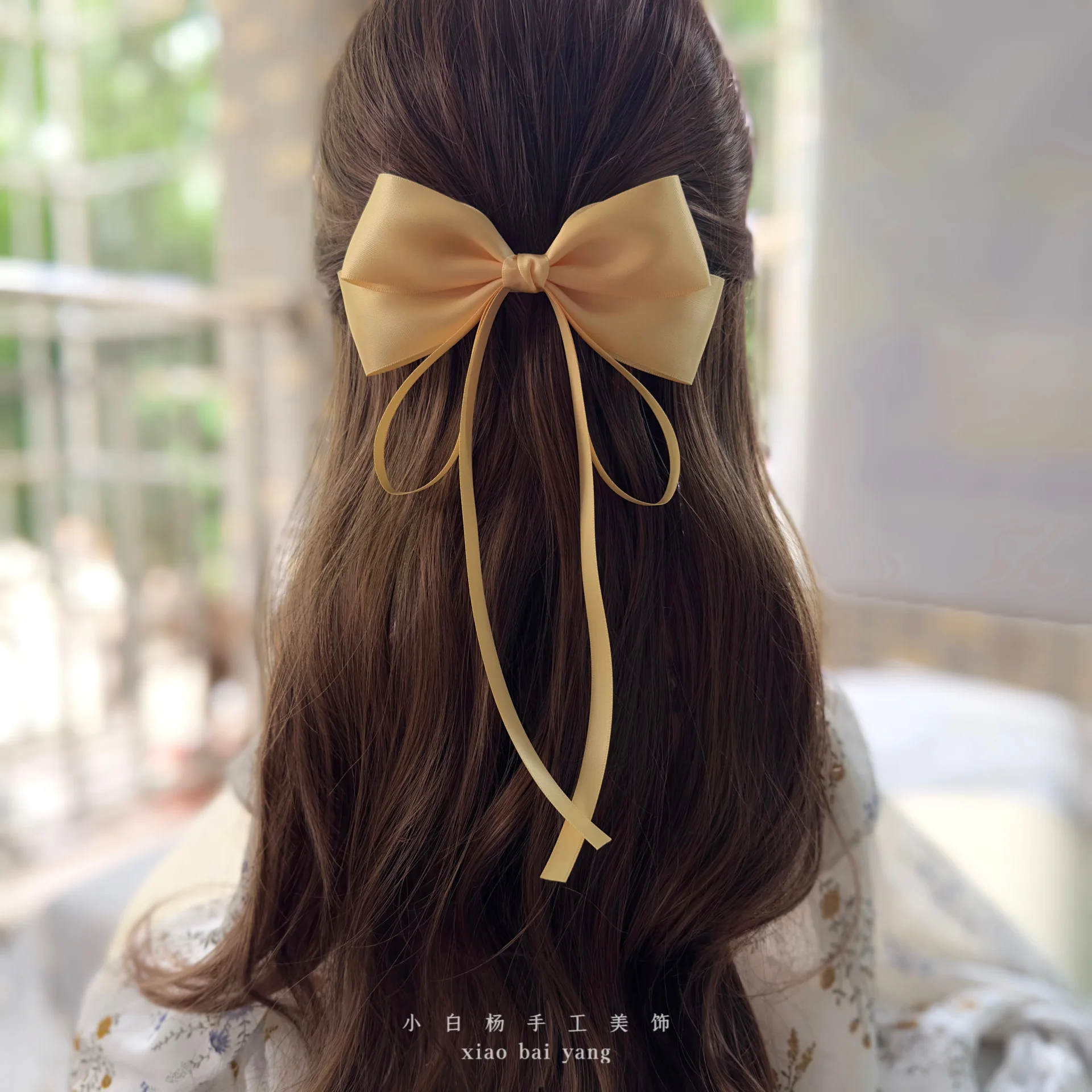 Vintage Beige Hair Bow Clip Trend Long Ribbon Hairpins Barrettes Headwear For Women Girls Accessories Wedding Jewelry Hair Ties