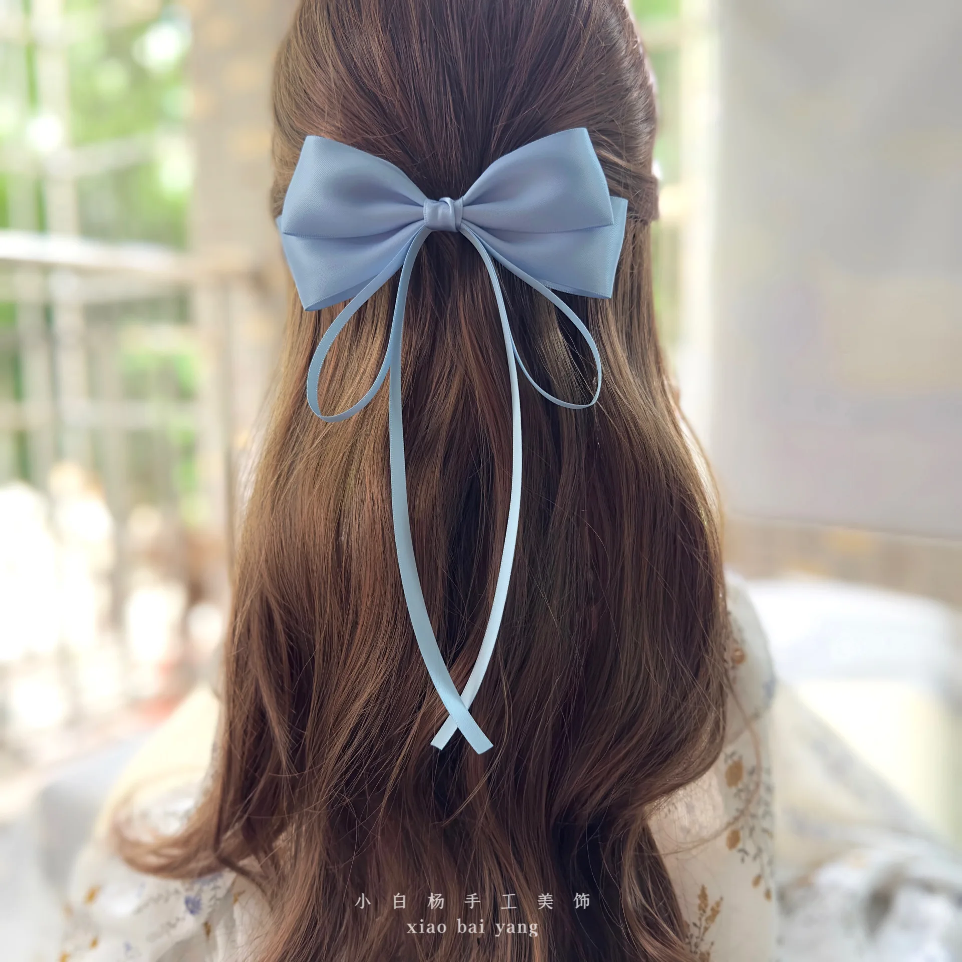 Vintage Beige Hair Bow Clip Trend Long Ribbon Hairpins Barrettes Headwear For Women Girls Accessories Wedding Jewelry Hair Ties
