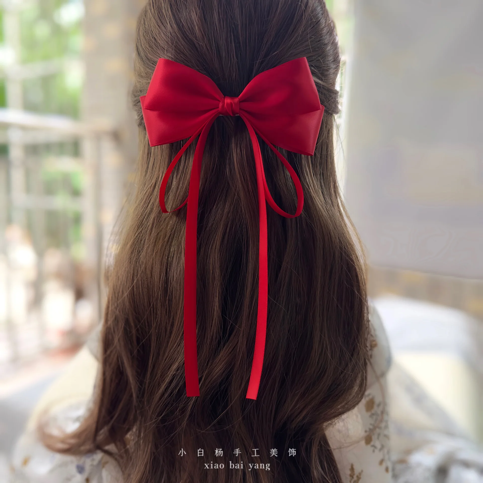 Vintage Beige Hair Bow Clip Trend Long Ribbon Hairpins Barrettes Headwear For Women Girls Accessories Wedding Jewelry Hair Ties