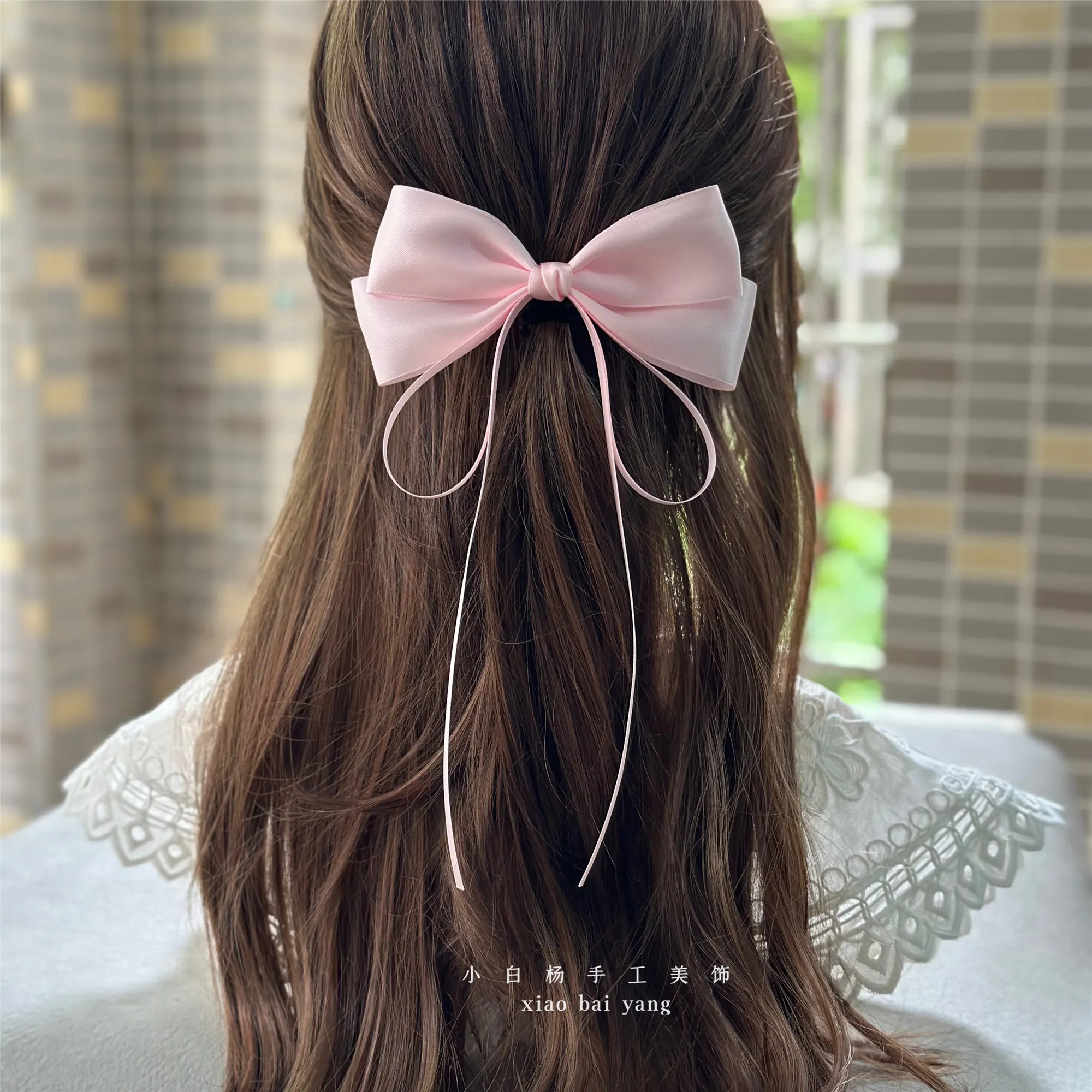Vintage Beige Hair Bow Clip Trend Long Ribbon Hairpins Barrettes Headwear For Women Girls Accessories Wedding Jewelry Hair Ties