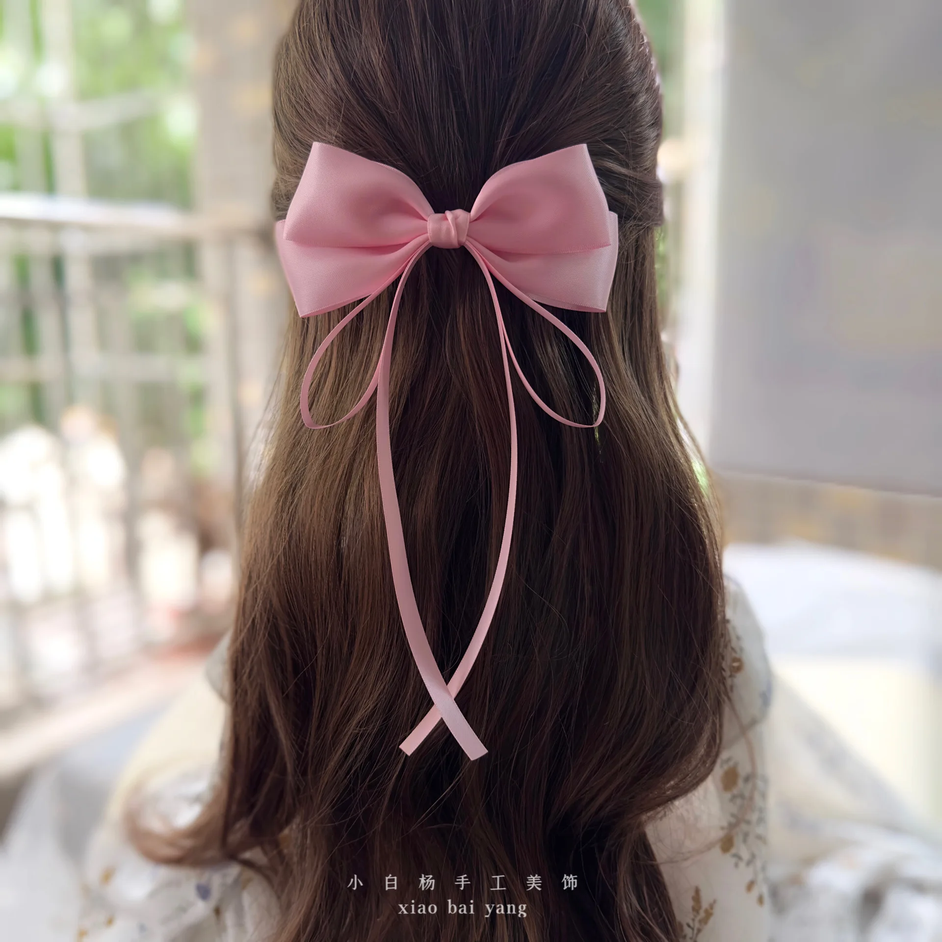 Vintage Beige Hair Bow Clip Trend Long Ribbon Hairpins Barrettes Headwear For Women Girls Accessories Wedding Jewelry Hair Ties