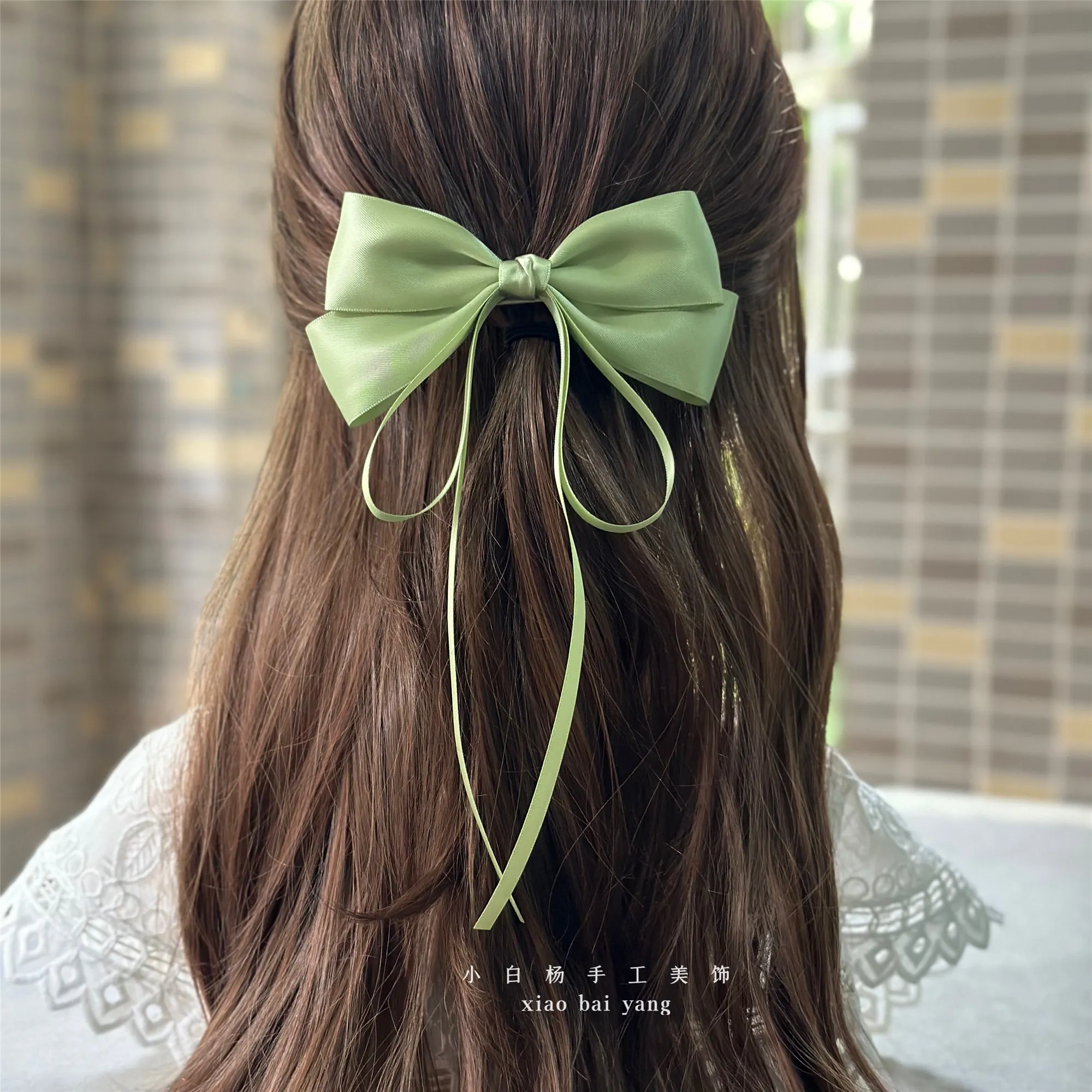 Vintage Beige Hair Bow Clip Trend Long Ribbon Hairpins Barrettes Headwear For Women Girls Accessories Wedding Jewelry Hair Ties