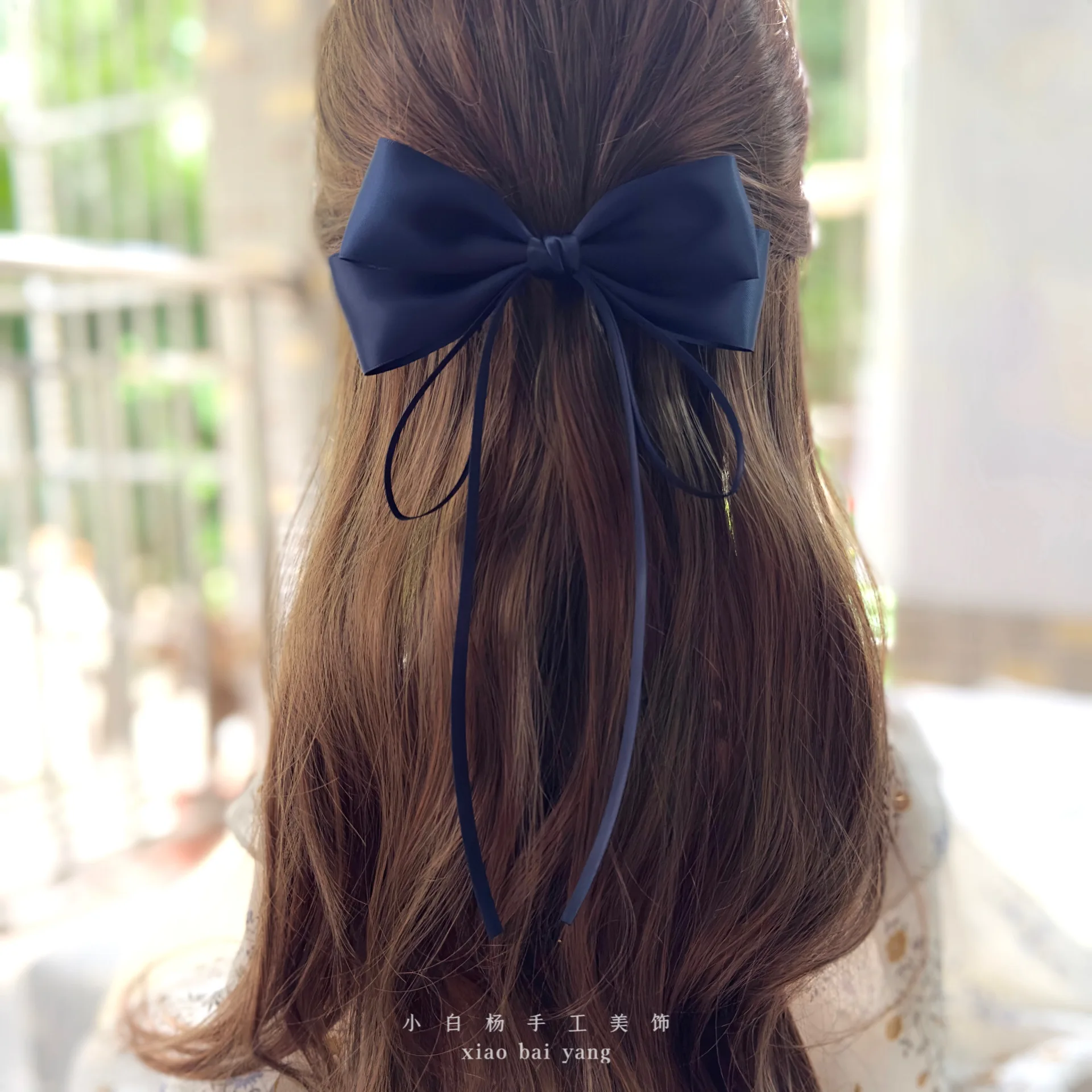 Vintage Beige Hair Bow Clip Trend Long Ribbon Hairpins Barrettes Headwear For Women Girls Accessories Wedding Jewelry Hair Ties