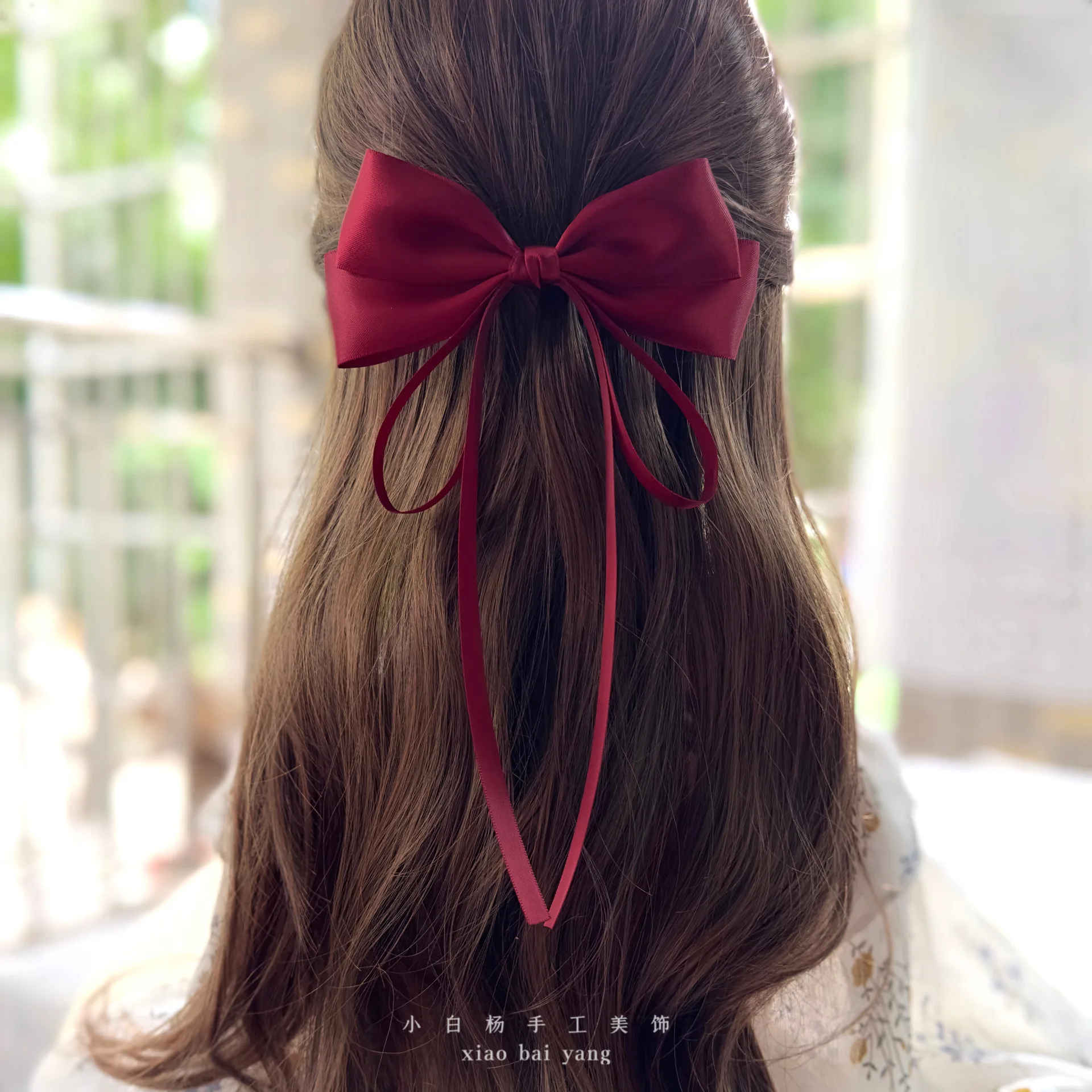 Vintage Beige Hair Bow Clip Trend Long Ribbon Hairpins Barrettes Headwear For Women Girls Accessories Wedding Jewelry Hair Ties