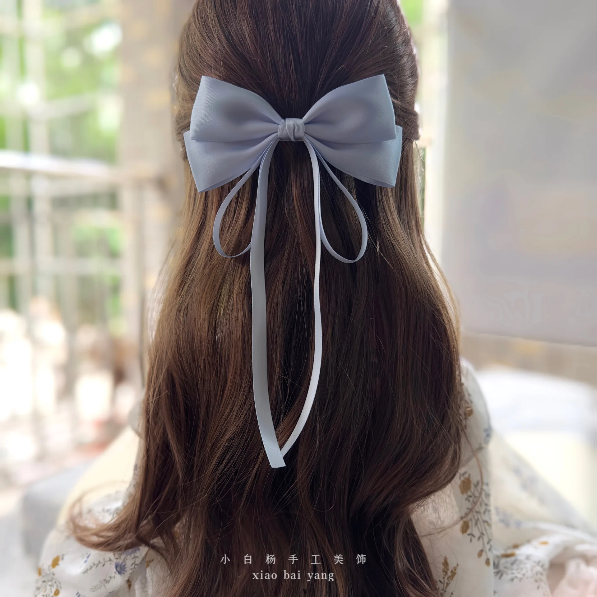 Vintage Beige Hair Bow Clip Trend Long Ribbon Hairpins Barrettes Headwear For Women Girls Accessories Wedding Jewelry Hair Ties
