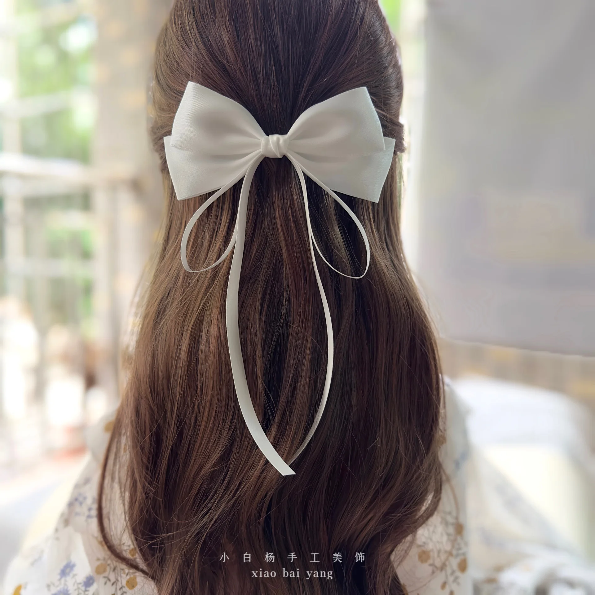Vintage Beige Hair Bow Clip Trend Long Ribbon Hairpins Barrettes Headwear For Women Girls Accessories Wedding Jewelry Hair Ties