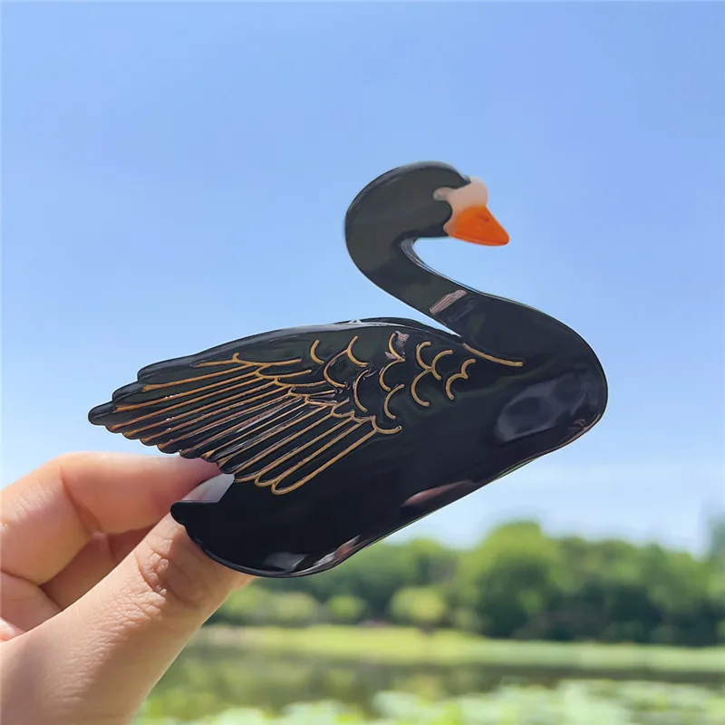 Muweordy Black White Swan Acetate Claw Clip Shark Hair Claws Creative Animal Hair Clip For Women Girls Fashion Hair Accessories