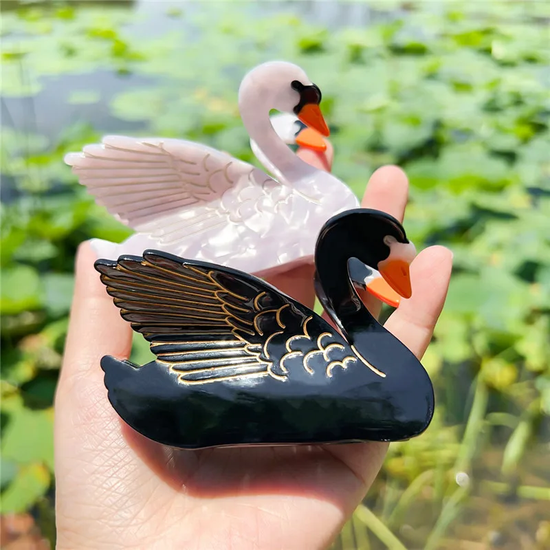 Muweordy Black White Swan Acetate Claw Clip Shark Hair Claws Creative Animal Hair Clip For Women Girls Fashion Hair Accessories