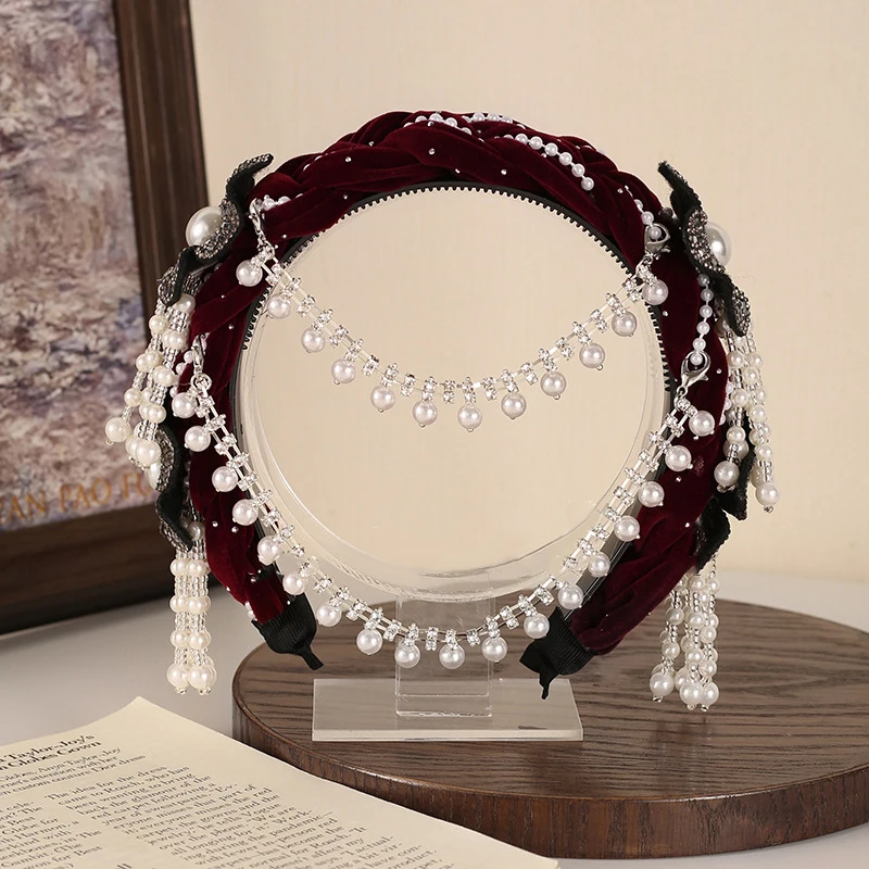 Detachable Pearl Tassel Bridal Headdress with Flower Details; Ideal Women's Hair Hoop for Wedding Parties or Dances