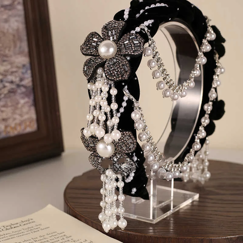 Detachable Pearl Tassel Bridal Headdress with Flower Details; Ideal Women's Hair Hoop for Wedding Parties or Dances