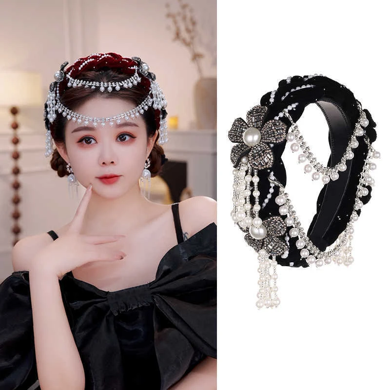 Detachable Pearl Tassel Bridal Headdress with Flower Details; Ideal Women's Hair Hoop for Wedding Parties or Dances