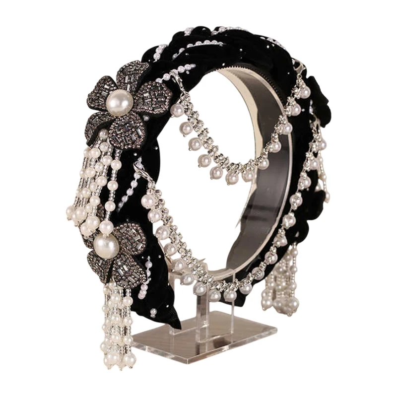 Detachable Pearl Tassel Bridal Headdress with Flower Details; Ideal Women's Hair Hoop for Wedding Parties or Dances