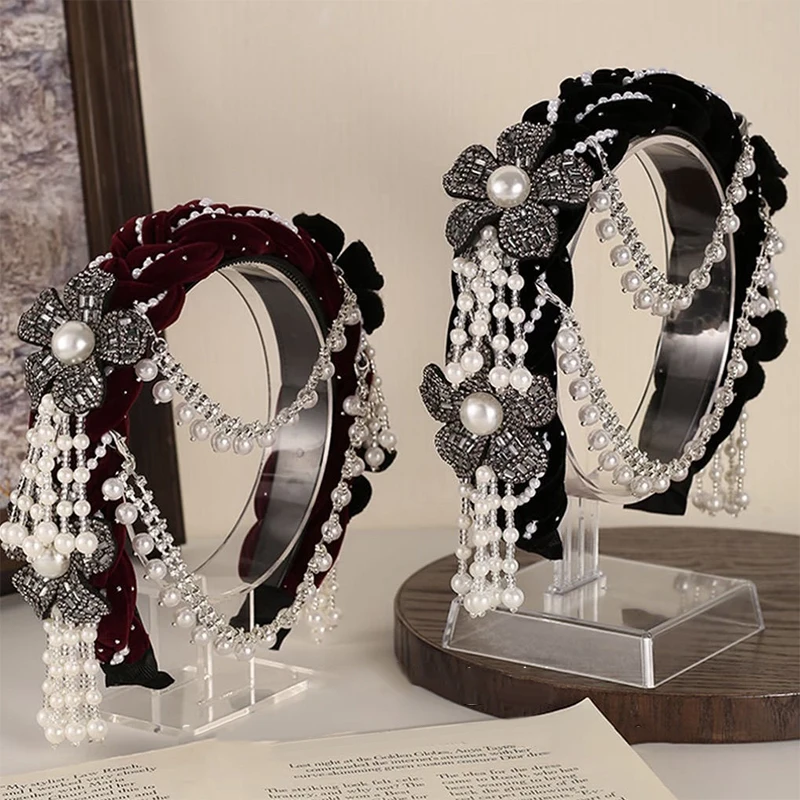 Detachable Pearl Tassel Bridal Headdress with Flower Details; Ideal Women's Hair Hoop for Wedding Parties or Dances
