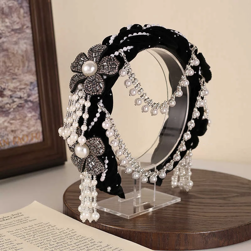 Detachable Pearl Tassel Bridal Headdress with Flower Details; Ideal Women's Hair Hoop for Wedding Parties or Dances