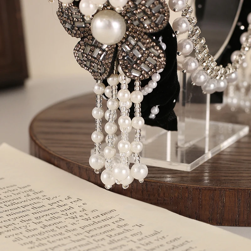 Detachable Pearl Tassel Bridal Headdress with Flower Details; Ideal Women's Hair Hoop for Wedding Parties or Dances