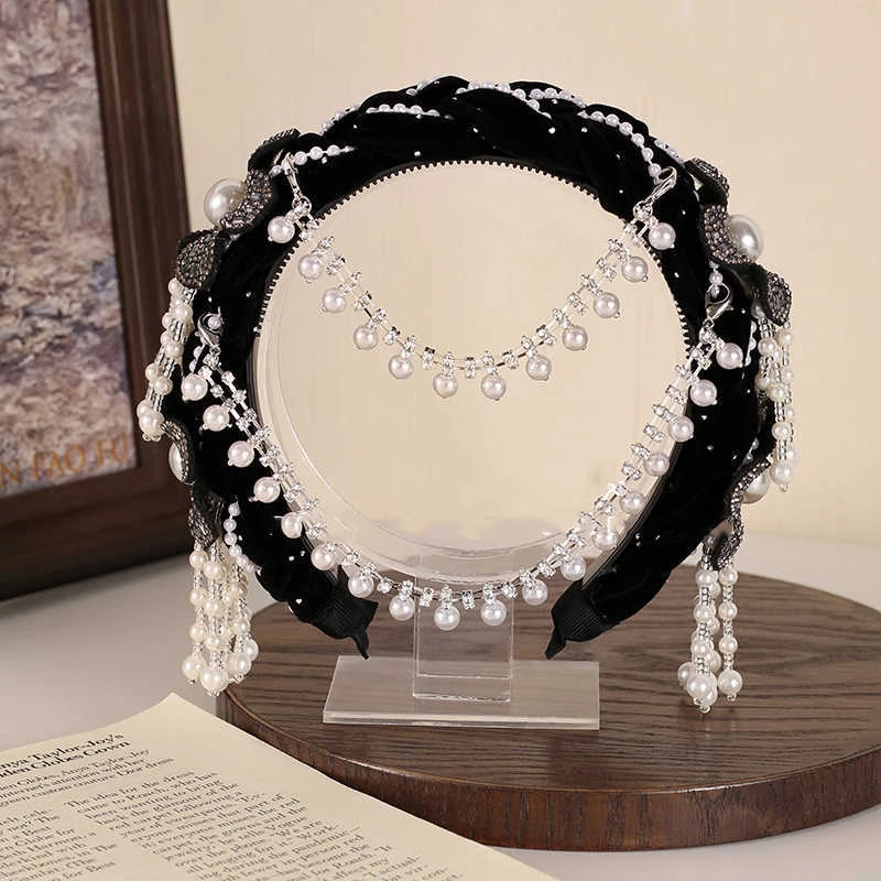 Detachable Pearl Tassel Bridal Headdress with Flower Details; Ideal Women's Hair Hoop for Wedding Parties or Dances