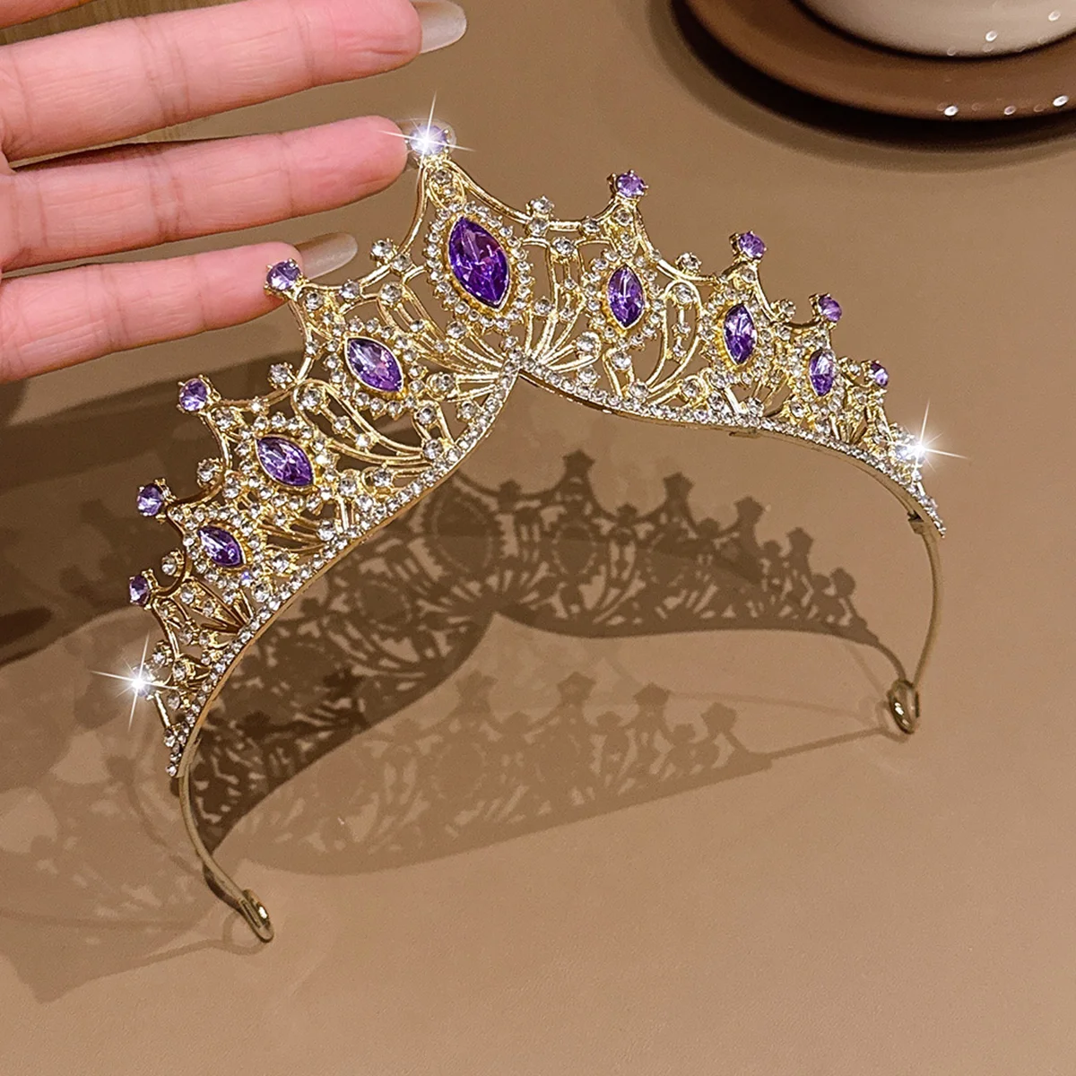 1 simple and versatile fashionable high-end golden purple crown suitable for daily hair accessories