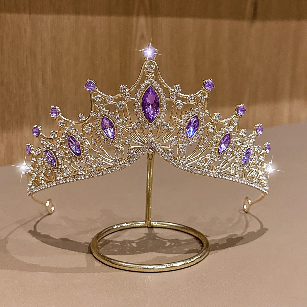 1 simple and versatile fashionable high-end golden purple crown suitable for daily hair accessories