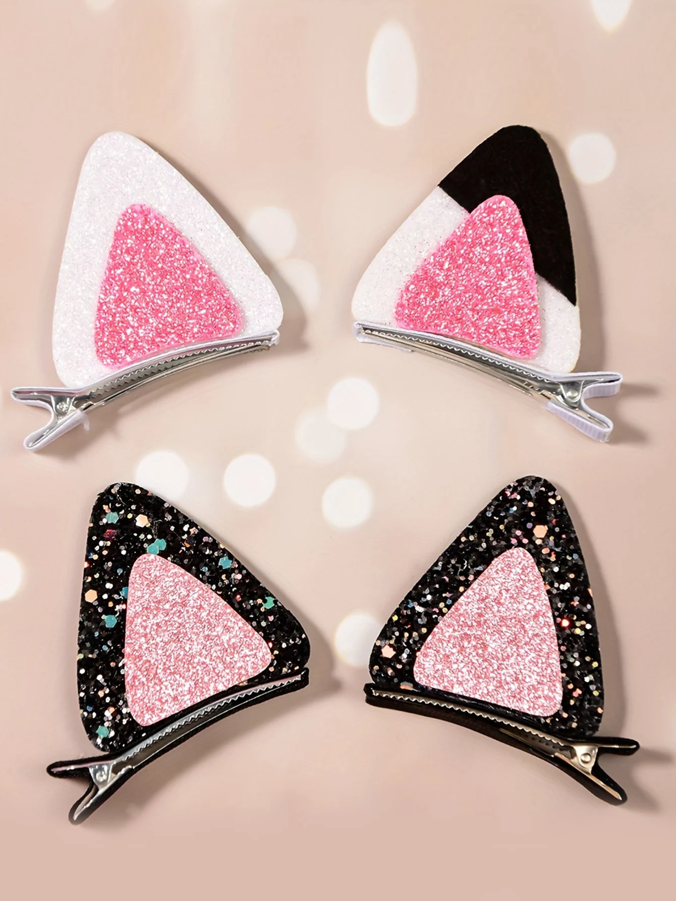 2pcs/set Cute Reversible Sequin Cat Ear Hairpin for Girls Lovely Anime Hair Clip Cartoon Headdress Cosplay Hair Accessories Gift