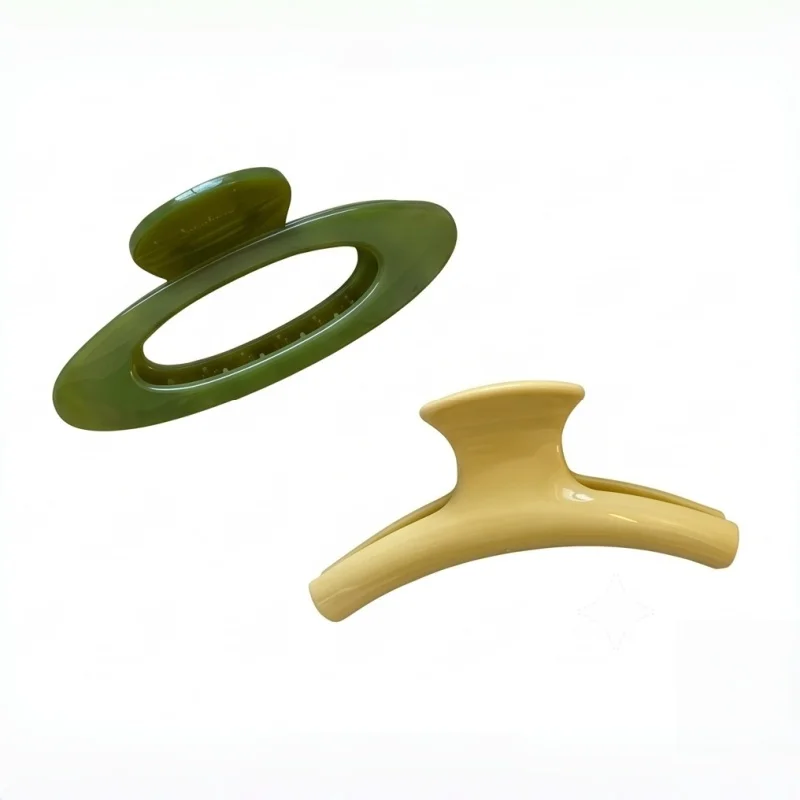 2Pcs Sweet Korean Yellow Cross Ellipse Geometric Shark Hair Claw Ponytail Holding Gripper Trendy Girls Daily Hair Accessories