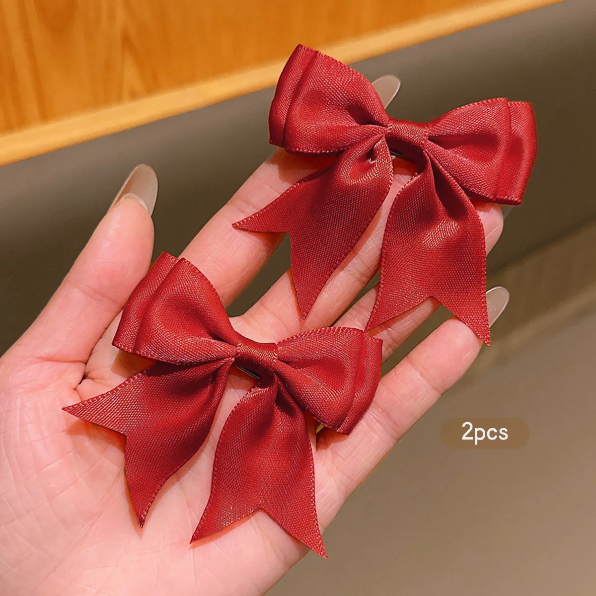 2 sweet and versatile temperament simple red bow hair clips suitable for daily hair accessories