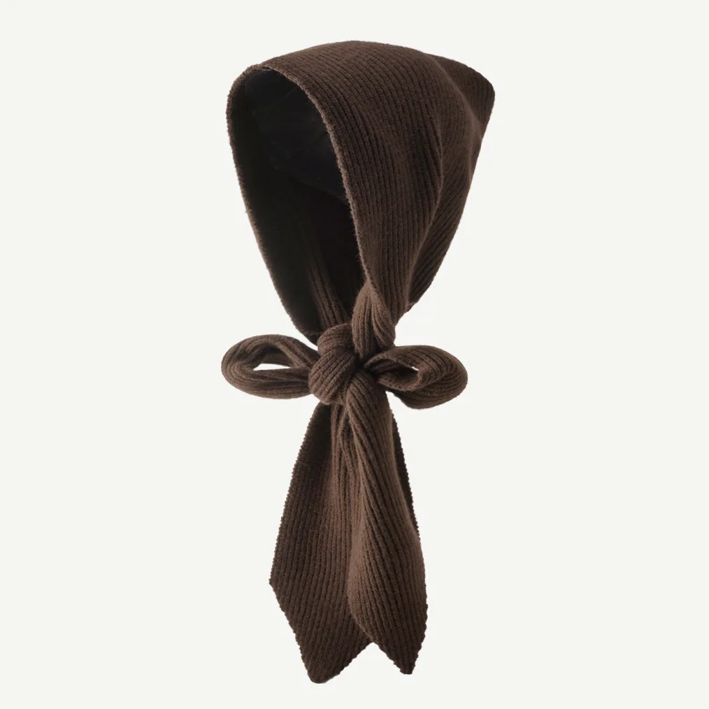 Fashion Design Decorate Casual Hat Scarf Women Autumn Winter Korean Version Shawl Beanie Warm Striped Wool Knitted Female