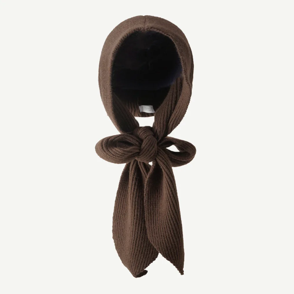 Fashion Design Decorate Casual Hat Scarf Women Autumn Winter Korean Version Shawl Beanie Warm Striped Wool Knitted Female