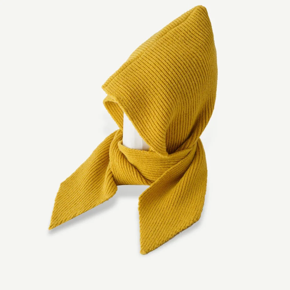 Fashion Design Decorate Casual Hat Scarf Women Autumn Winter Korean Version Shawl Beanie Warm Striped Wool Knitted Female
