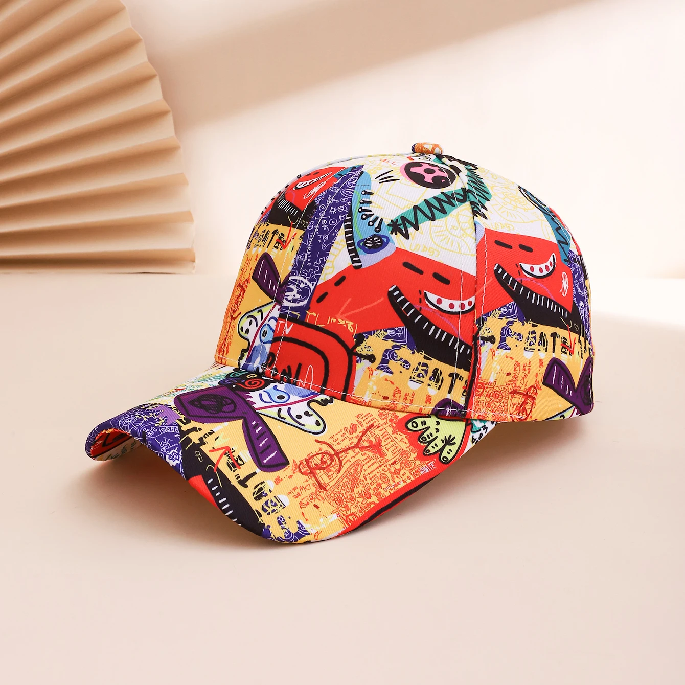 Cross-border Fashion Colorful Geometric Graffiti Baseball Cap, Casual Printed Sunshade Baseball Cap, Street Hip-Hop Cap