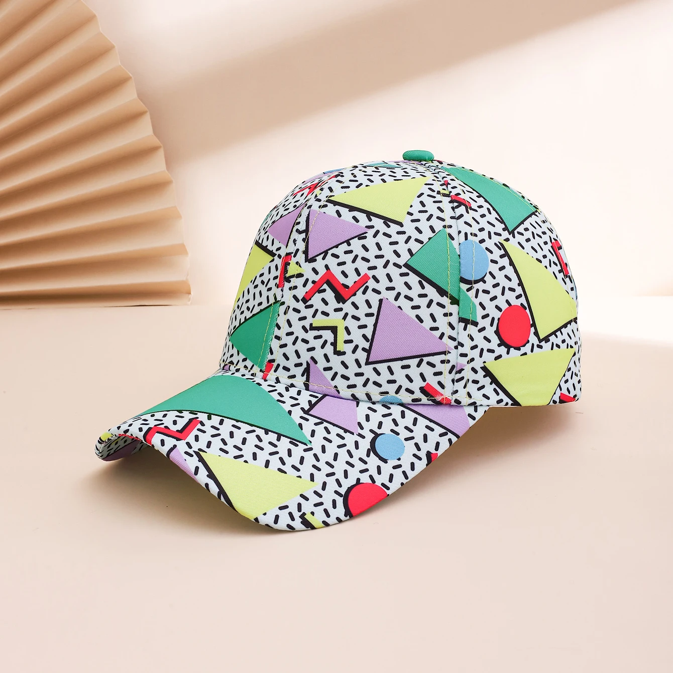 Cross-border Fashion Colorful Geometric Graffiti Baseball Cap, Casual Printed Sunshade Baseball Cap, Street Hip-Hop Cap