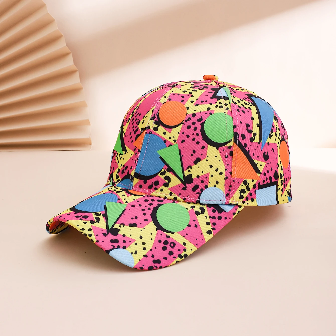Cross-border Fashion Colorful Geometric Graffiti Baseball Cap, Casual Printed Sunshade Baseball Cap, Street Hip-Hop Cap