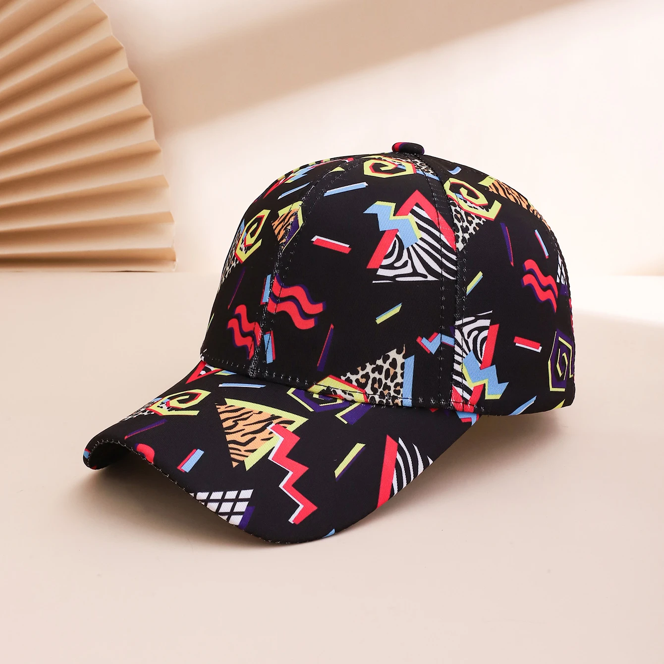 Cross-border Fashion Colorful Geometric Graffiti Baseball Cap, Casual Printed Sunshade Baseball Cap, Street Hip-Hop Cap
