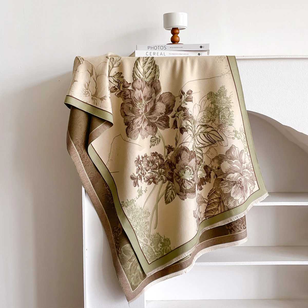 Brand Fashion Winter Cashmere Shawl for Women - Tasseled Flower Printed Pashmina Scarf, Thick Warm Wrap & Poncho