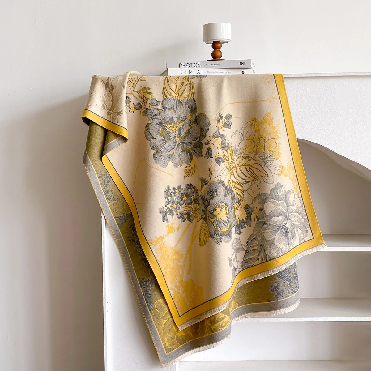 Brand Fashion Winter Cashmere Shawl for Women - Tasseled Flower Printed Pashmina Scarf, Thick Warm Wrap & Poncho
