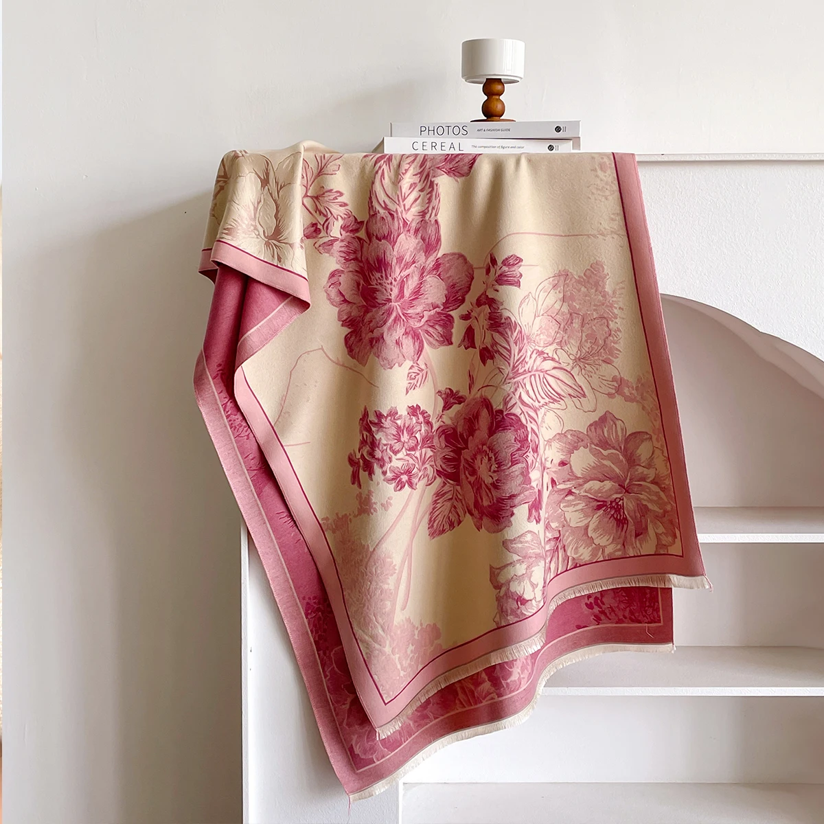 Brand Fashion Winter Cashmere Shawl for Women - Tasseled Flower Printed Pashmina Scarf, Thick Warm Wrap & Poncho