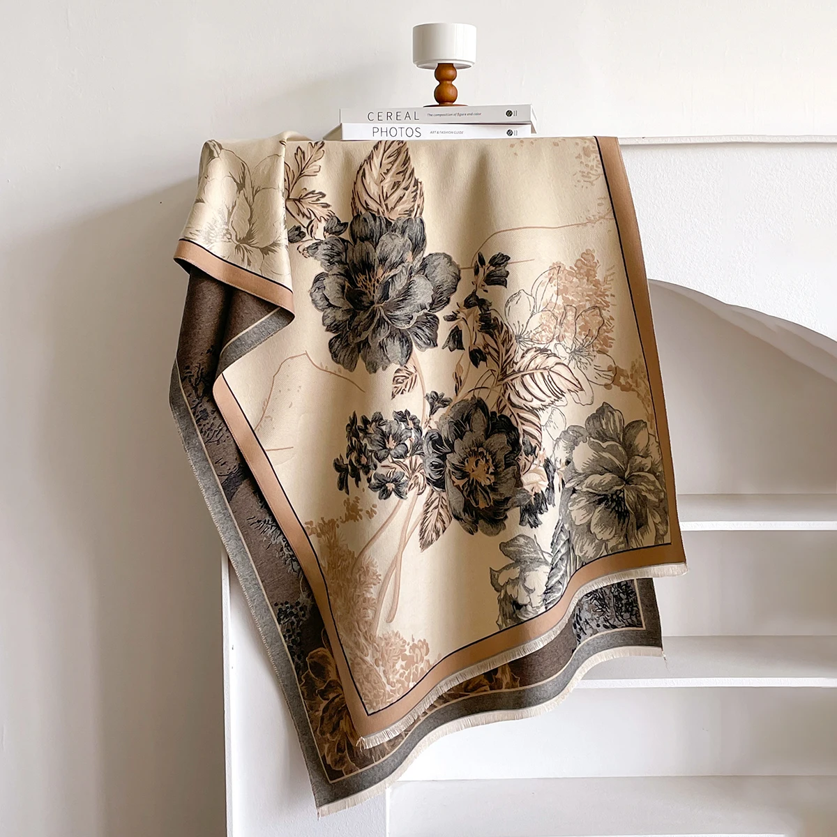 Brand Fashion Winter Cashmere Shawl for Women - Tasseled Flower Printed Pashmina Scarf, Thick Warm Wrap & Poncho